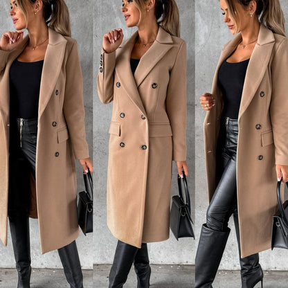 Damen eleganter doppelt gestreifter Mantel mit Knopfdetails Stalluxe