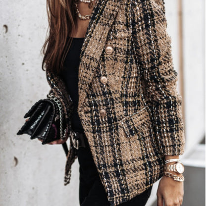 Damen Eleganter Tweed-Blazer mit doppelter Knopfreihe und strukturiertem Gewebe Stalluxe