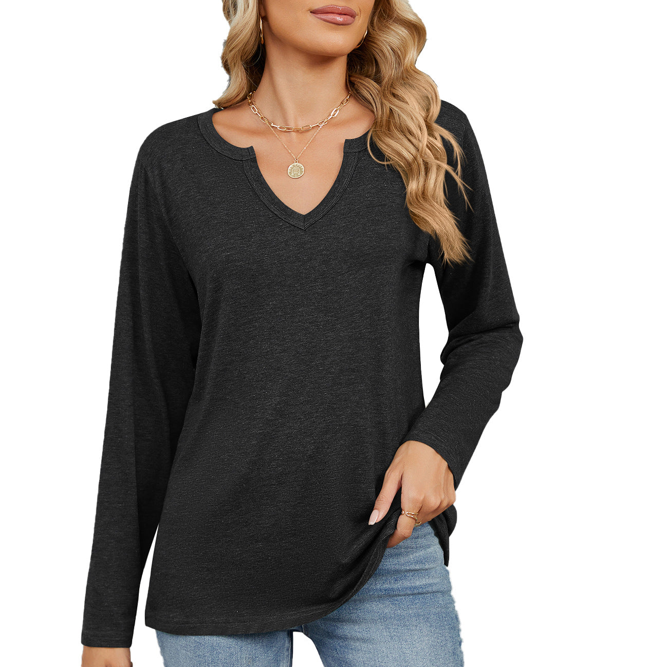 Damen Langarmshirt mit modischem V-Ausschnitt und lässiger Passform Stalluxe