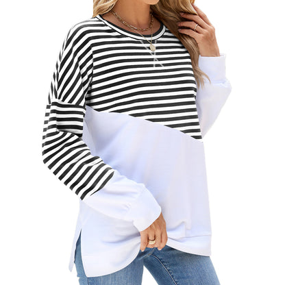 Damen lässiges Sweatshirt mit gestreiftem Design und abgesetztem Saum Stalluxe