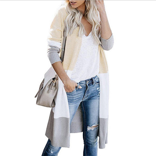 Damen modischer Strickmantel mit farblich abgesetzten Details Stalluxe