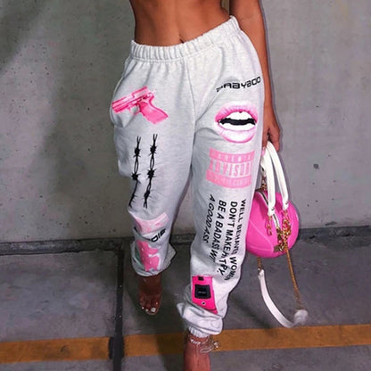 Damen lässige Sporthose mit auffälligen Schriftzügen und Grafikdesign Stalluxe