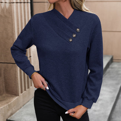Damen eleganter Pullover mit asymmetrischem Ausschnitt und Knopfdetails Stalluxe