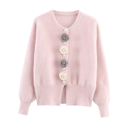 Damen Kuschelige Strickjacke mit stilvollen Blumendetails Stalluxe