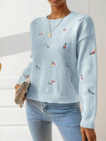 Damen Strickpullover mit floralen Stickdetails und lässigem Schnitt Stalluxe