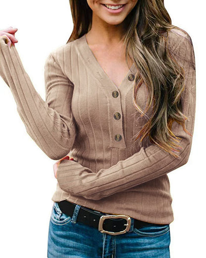 Damen Strickpullover mit V-Ausschnitt und Knopfdetail Stalluxe