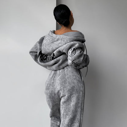 Damen Kapuzenanzug mit sportlichen Akzenten und lässigem Schnitt Stalluxe Grau