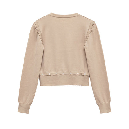 Damen Strickpullover mit V-Ausschnitt und dekorativen Knöpfen Stalluxe