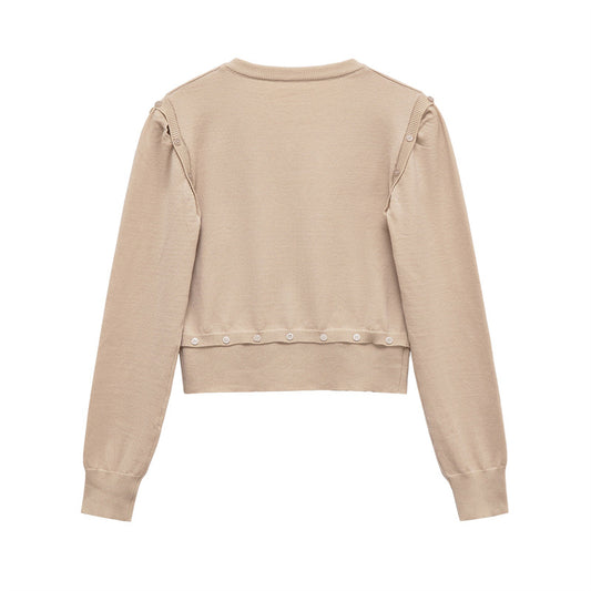Damen Strickpullover mit V-Ausschnitt und dekorativen Knöpfen Stalluxe