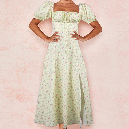 Damen Blumenkleid mit Schößchen und hoher Schlitze Stalluxe
