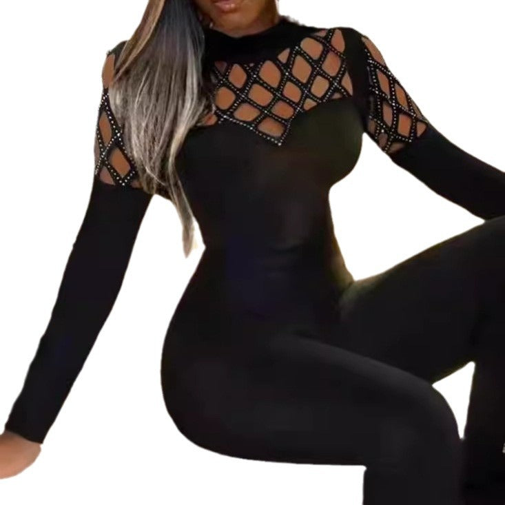 Damen Eleganter Jumpsuit mit Netzdetails Stalluxe