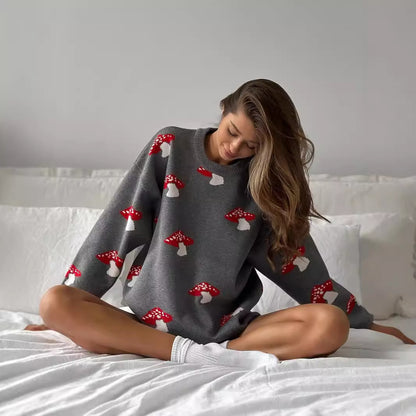 Damen Strickpullover mit verspieltem Pilzmotiv Stalluxe
