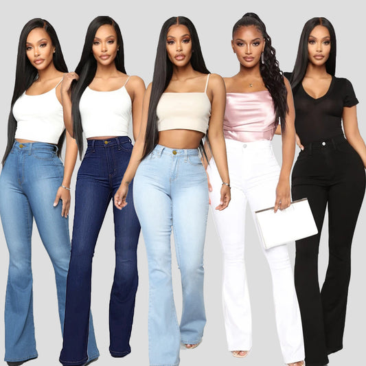 Damen Flared Jeans mit hohem Bund und figurformendem Schnitt Stalluxe 1758094934