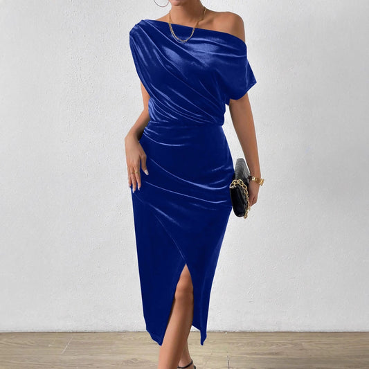 Damen elegantes Wickelkleid mit asymmetrischem Ausschnitt und seitlichem Schlitz Stalluxe