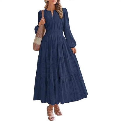 Damen Maxikleid mit eleganten Ärmeln und raffiniertem Taillengummi Stalluxe