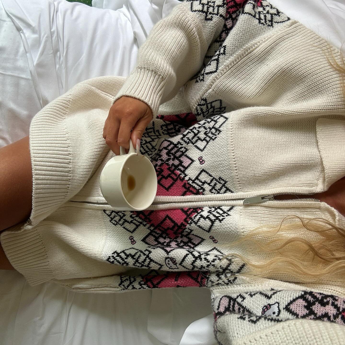 Damen Gemusterter Strickmantel mit asymmetrischem Reißverschluss Stalluxe
