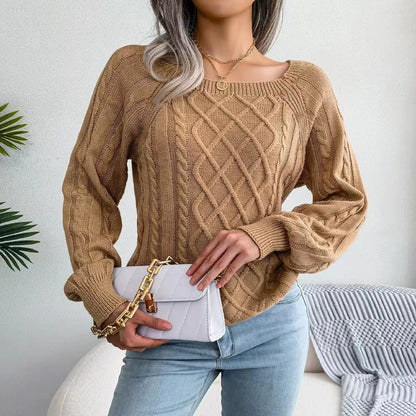 Damen Strickpullover mit tiefem Rundhalsausschnitt und strukturiertem Zopfmuster Stalluxe