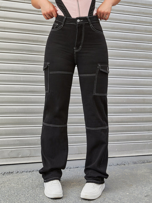 Damen Cargo-Hose mit hohem Bund und utilitaristischen Taschen Stalluxe