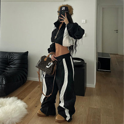 Damen Sportliches Crop-Set mit elastischem Bund und Kontraststreifen Stalluxe