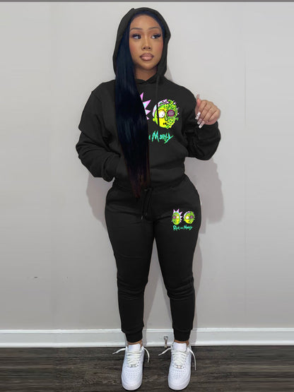 Damen Freizeit Hoodie und Jogginghose Set mit stylischem Cartoon-Druck Stalluxe
