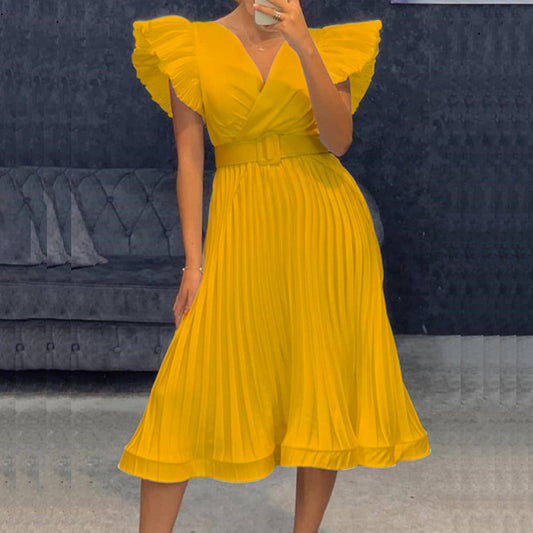 Damen Wickelkleid mit eleganten Plisseefalten und tailliertem Gürtel Stalluxe