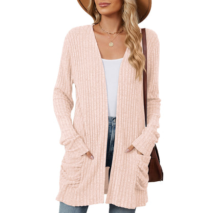 Damen lässige Strickjacke mit Rippstruktur und praktischen Taschen Stalluxe