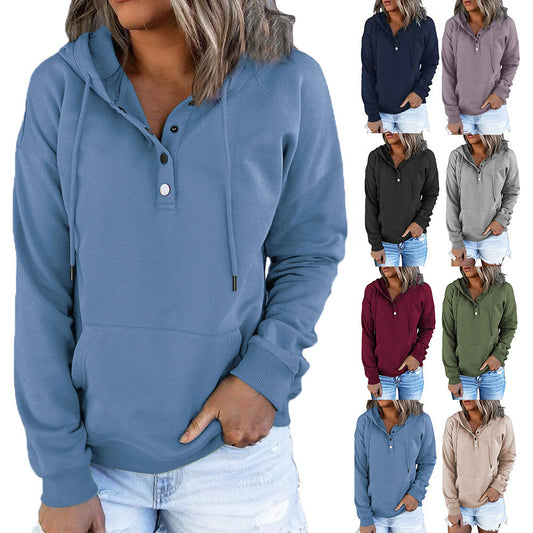 Damen lässiger Hoodie mit Knopfleiste und Kängurutasche Stalluxe