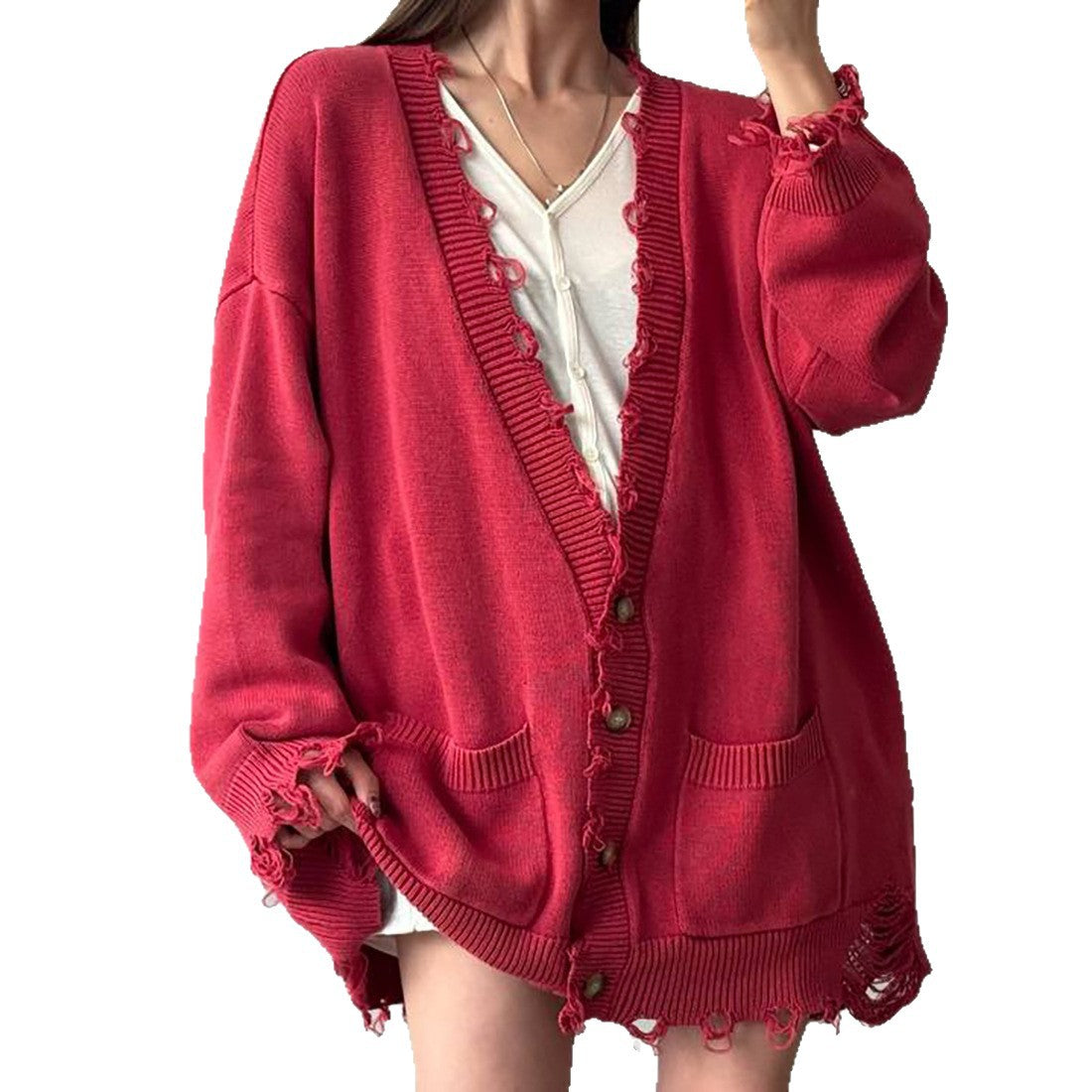 Damen Lässige Strickjacke mit vintage-inspirierten Fransen Stalluxe