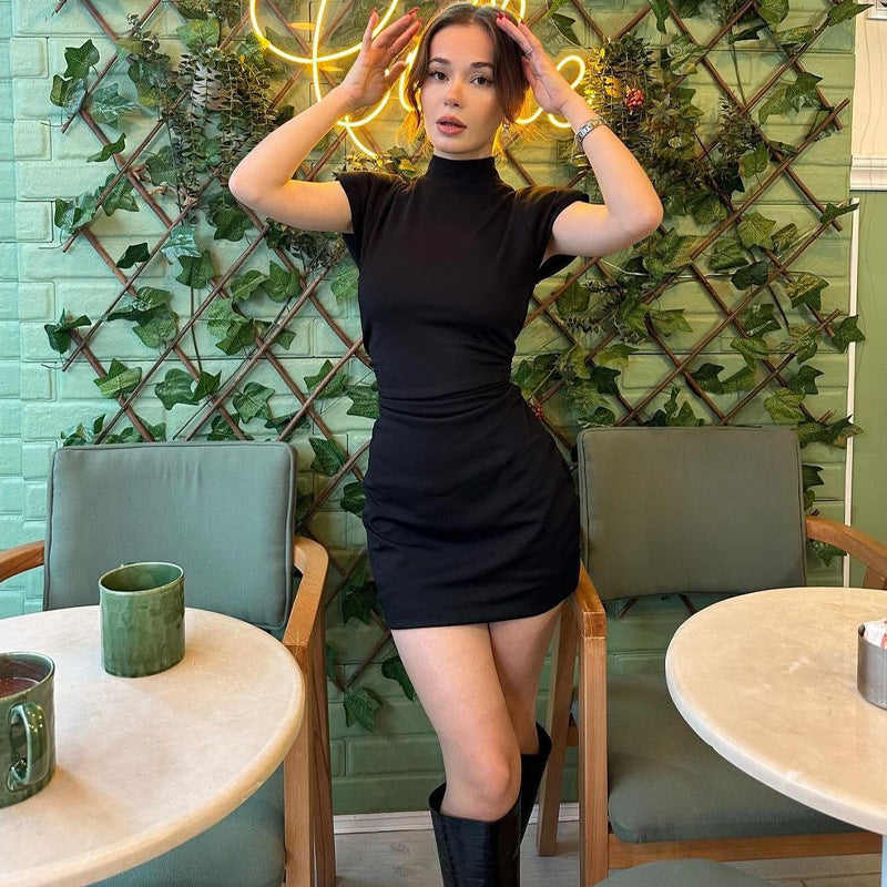 Damen Mini-Kleid mit hohem Kragen und Raffung Stalluxe