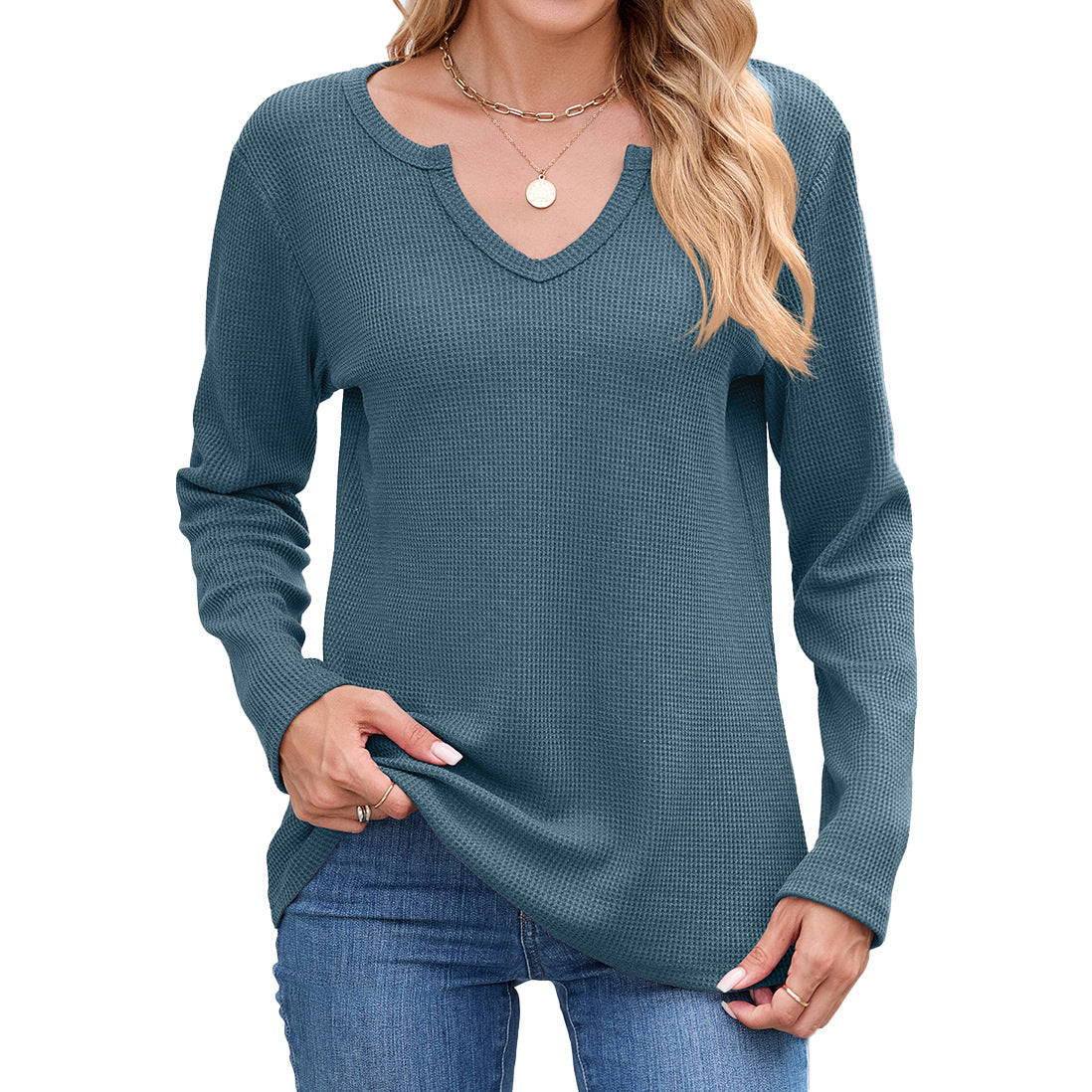 Damen Waffelstruktur Langarmshirt Stalluxe