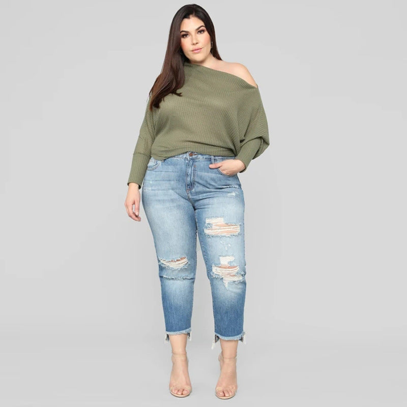 Damen High-Waist Jeans im modernen Destroyed-Look mit angesagtem fransigen Saum Stalluxe