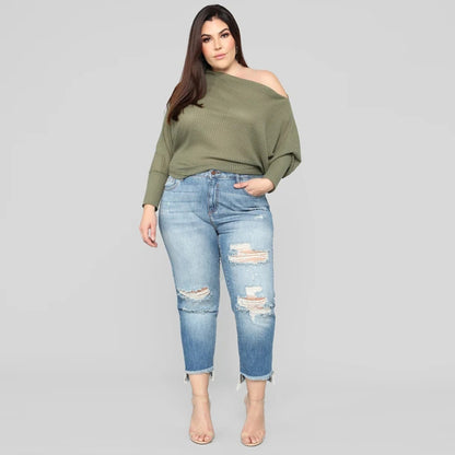 Damen High-Waist Jeans im modernen Destroyed-Look mit angesagtem fransigen Saum Stalluxe