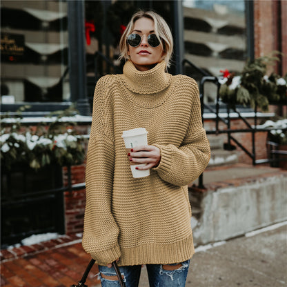Damen Grobstrickpullover mit hohem Kragen und lässiger Passform Stalluxe