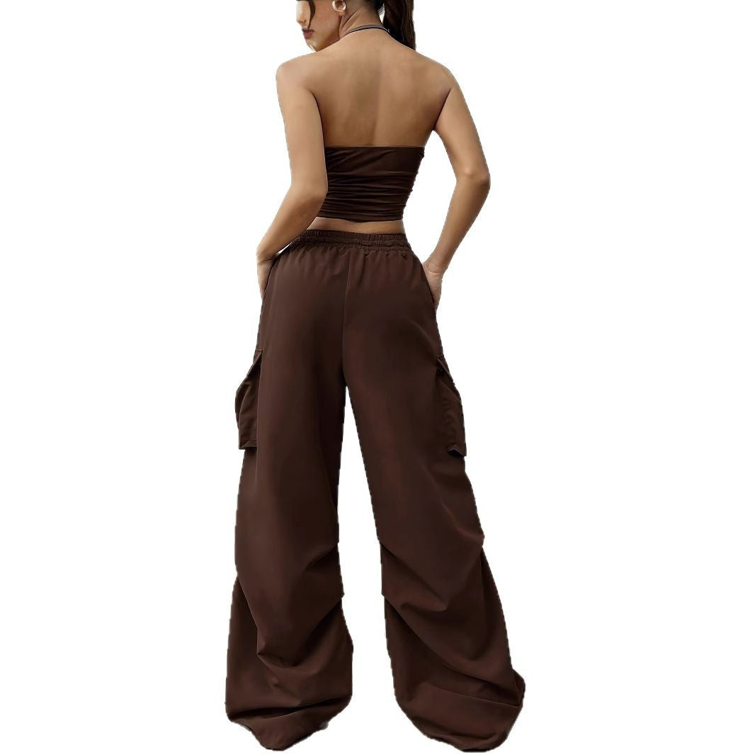 Damen weite Cargo-Hose mit elastischem Bund und praktischen Seitentaschen Stalluxe