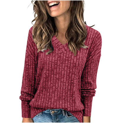 Damen V-Ausschnitt Pullover mit feinen Streifen Stalluxe