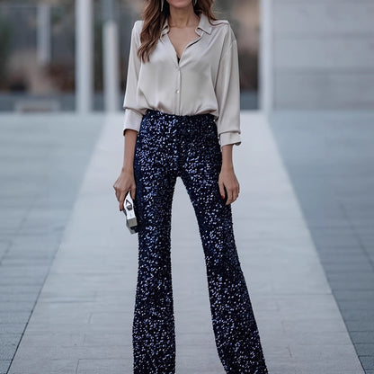 Damen elegante Seidenbluse mit minimalistischen Knopfdetails Stalluxe