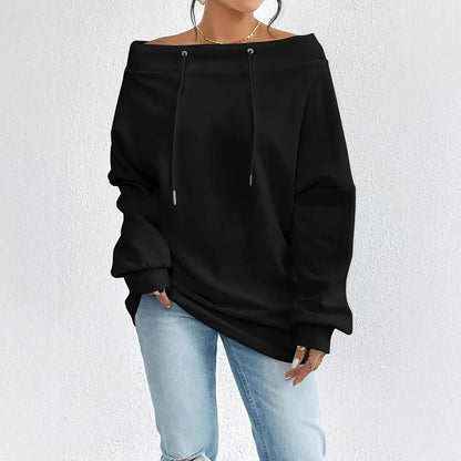 Damen lässiges Sweatshirt mit offener Schulterpartie und Kordelzug Stalluxe