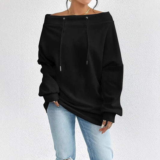 Damen lässiges Sweatshirt mit offener Schulterpartie und Kordelzug Stalluxe