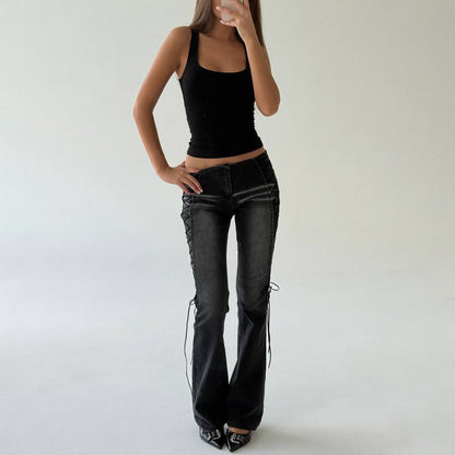 Damen Flared Jeans mit innovativem Schnür-Design Stalluxe