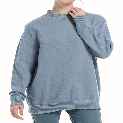 Damen Grobstrickpullover mit Rundhals und lässigem Schnitt Stalluxe Hellblau