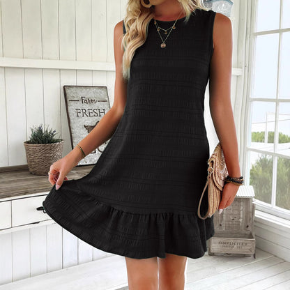 Damen lässiges Kurzkleid mit Rüschensaum und strukturierter Oberfläche Stalluxe