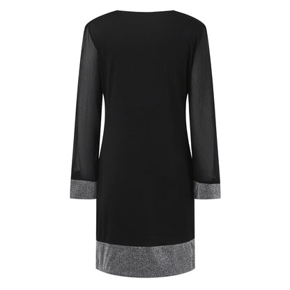 Damen Glamouröses Minikleid mit transparenten Ärmeln und funkelnden Akzenten Stalluxe