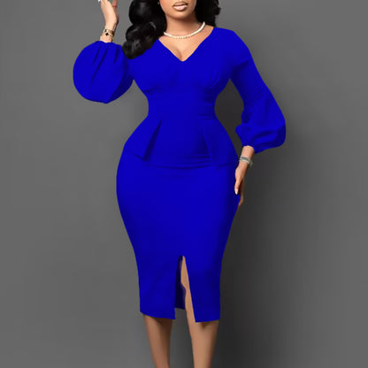 Damen Midikleid mit elegantem V-förmigen Ausschnitt und Rüschendetails Stalluxe