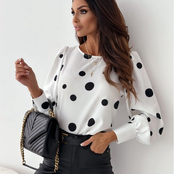 Damen Bluse mit Punkten und puffärmeligem Design Stalluxe