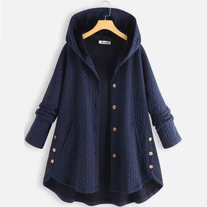 Damen gemusterte Kapuzenjacke mit Knopfdetails und großen Taschen Stalluxe