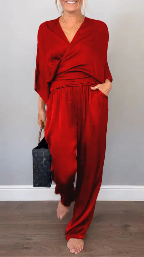 Damen elegantes und bequemes Satin-Hosenanzug Stalluxe