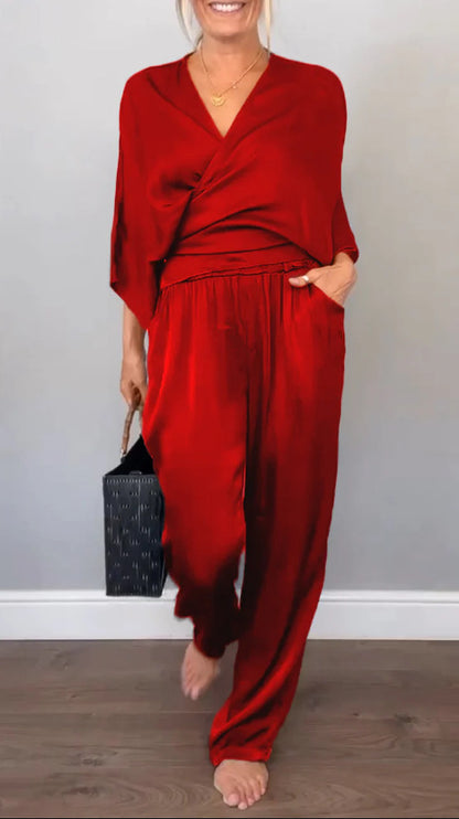 Damen elegantes und bequemes Satin-Hosenanzug Stalluxe
