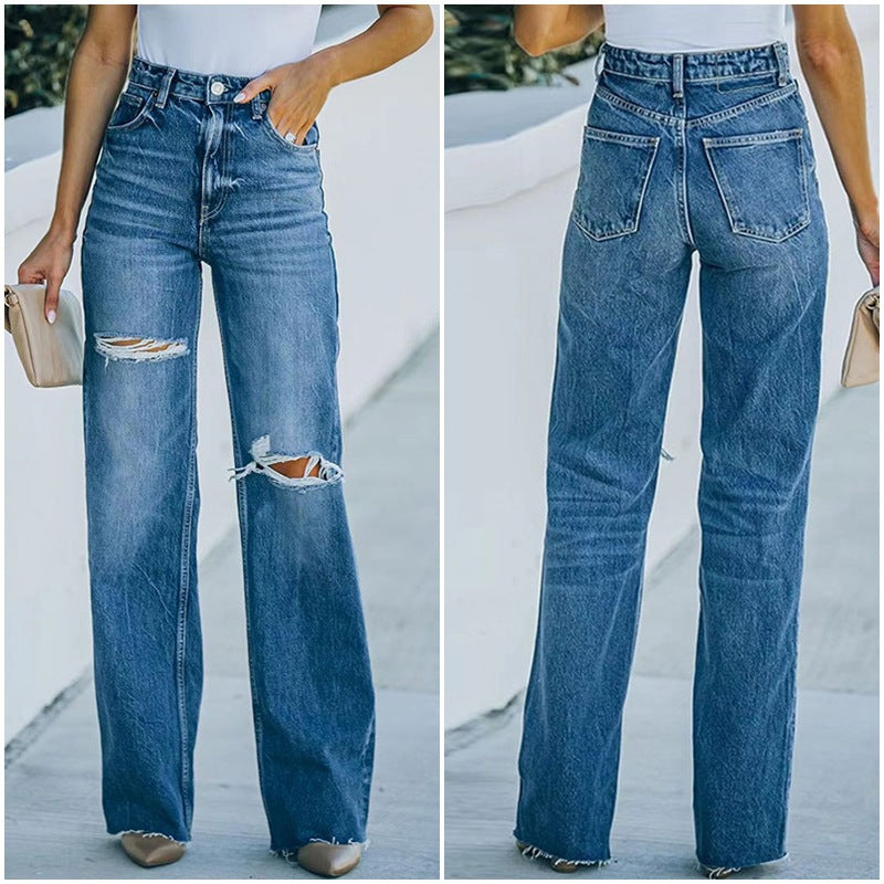Damen Flared Jeans mit stylischen Rissdetails Stalluxe