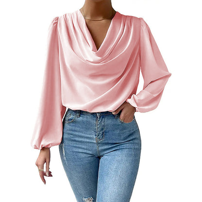 Women's Draped Cowl Neck Blouse Stalluxe