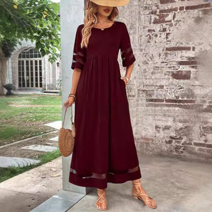 Damen luftiges Maxikleid mit transparenten Ärmeln und charmantem Schnitt Stalluxe
